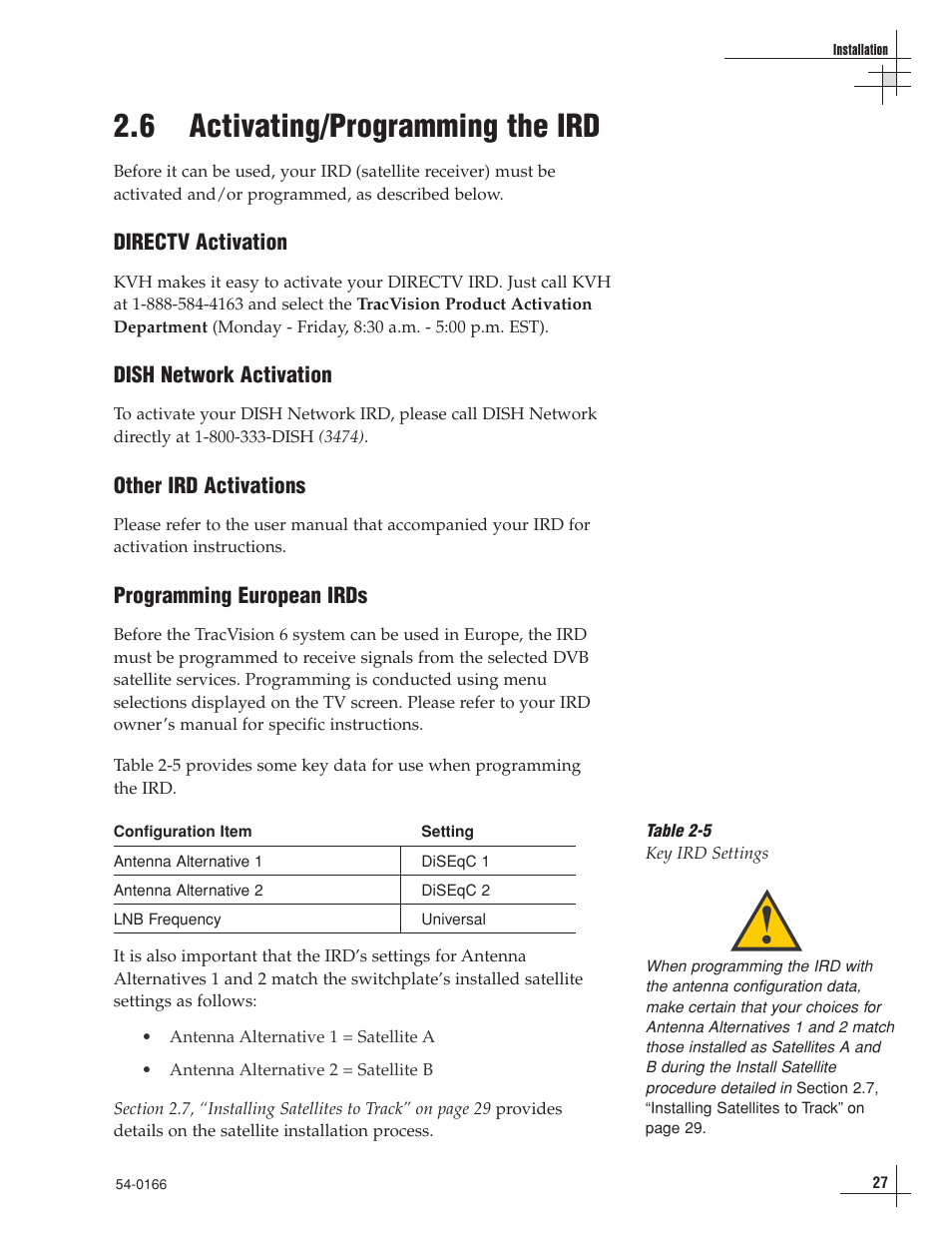 6 - activating/programming the ird, 6 activating/programming the ird | KVH Industries TracVision 6 User Manual | Page 31 / 88
