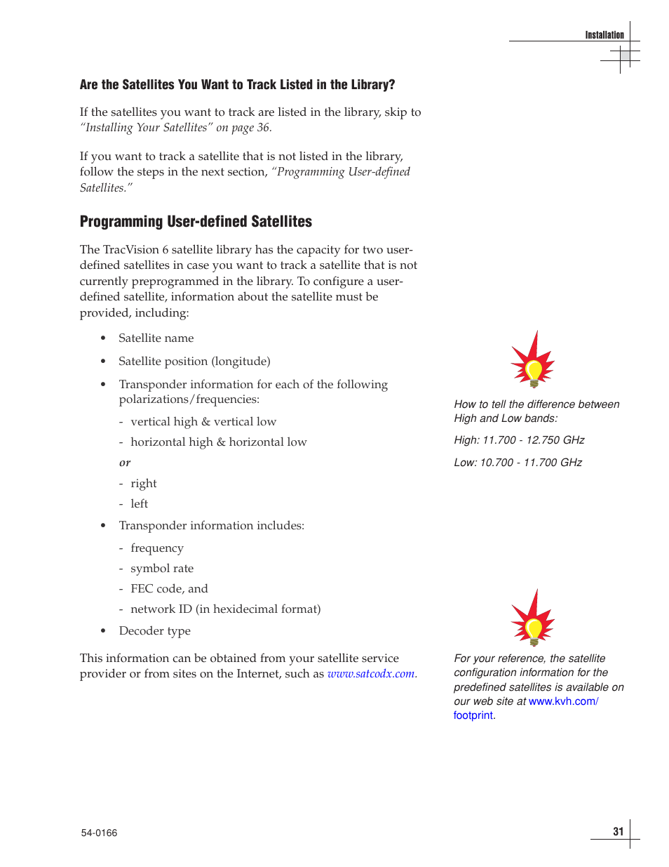 Programming user-defined satellites | KVH Industries TracVision 6 User Manual | Page 35 / 88