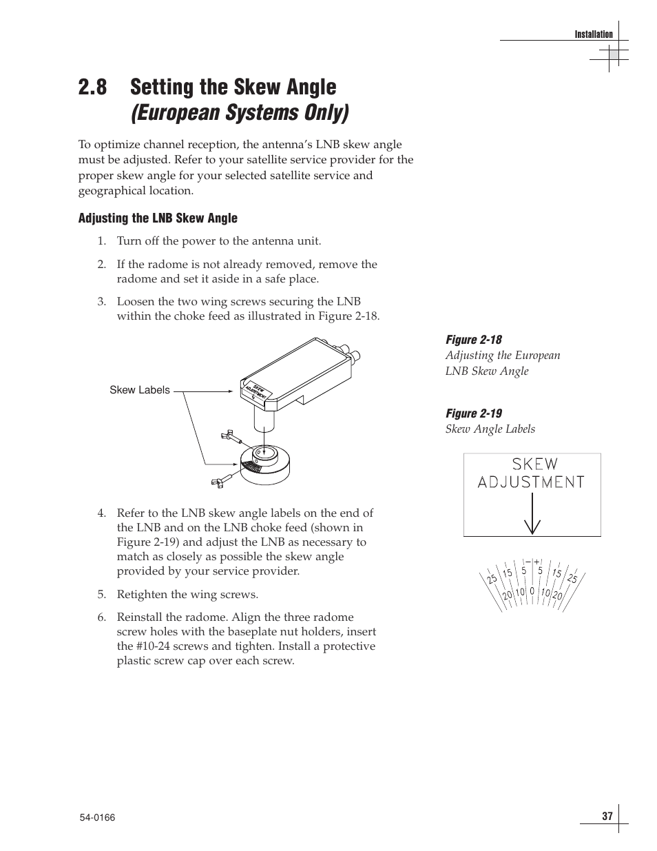 8 - setting the skew angle (european systems only), 8 setting the skew angle (european systems only) | KVH Industries TracVision 6 User Manual | Page 41 / 88