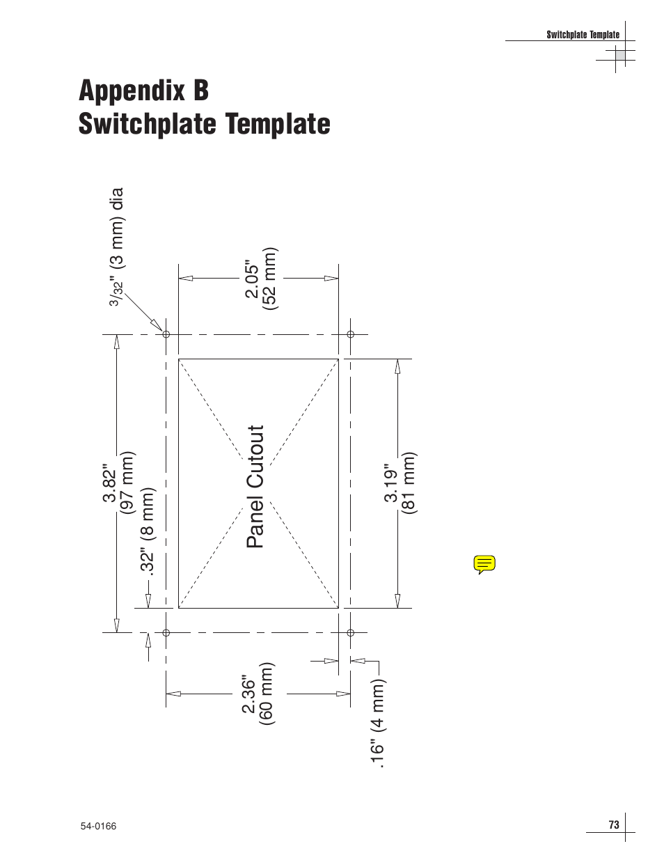 Appendix b - switchplate template, Appendix b switchplate template, Panel cutout | KVH Industries TracVision 6 User Manual | Page 72 / 88
