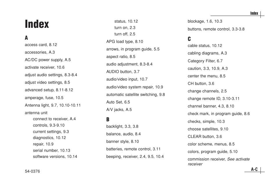 Index | KVH Industries antenna system User Manual | Page 121 / 127