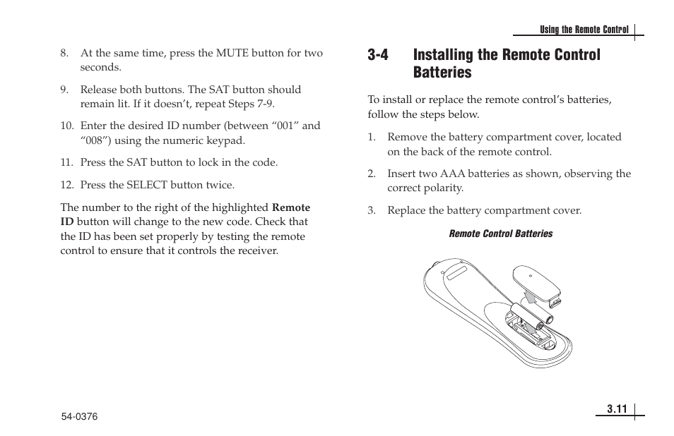 4 installing the remote control batteries | KVH Industries antenna system User Manual | Page 28 / 127