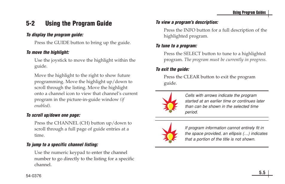 2 using the program guide | KVH Industries antenna system User Manual | Page 40 / 127