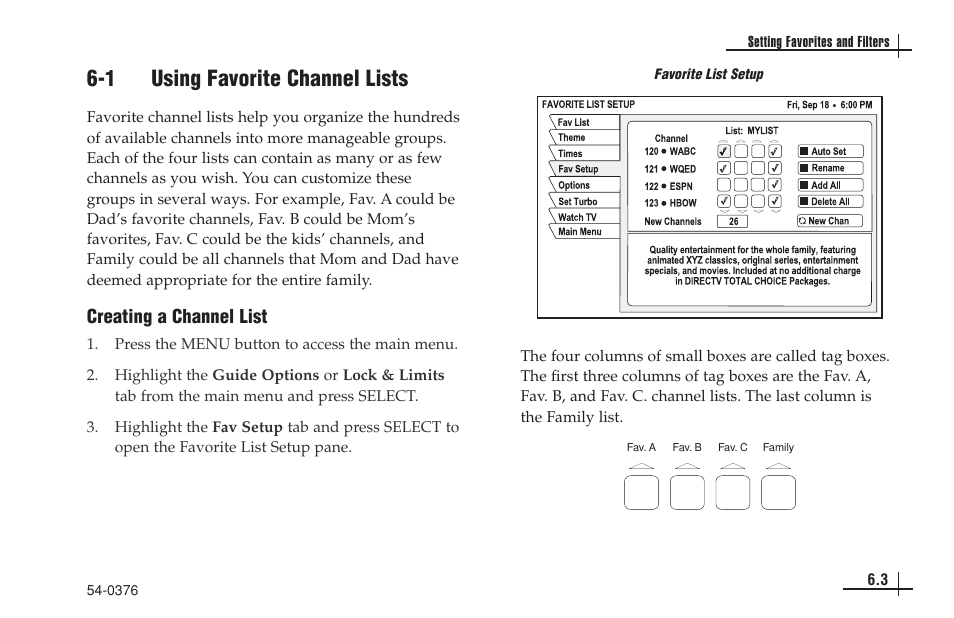 1 using favorite channel lists, Creating a channel list | KVH Industries antenna system User Manual | Page 48 / 127