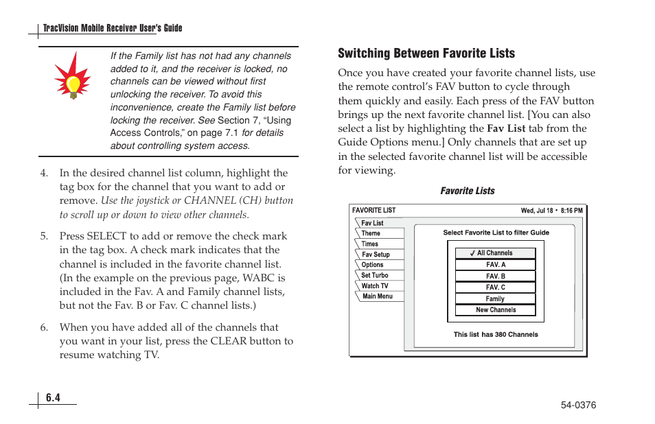 Switching between favorite lists | KVH Industries antenna system User Manual | Page 49 / 127
