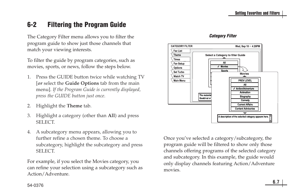 2 filtering the program guide | KVH Industries antenna system User Manual | Page 52 / 127