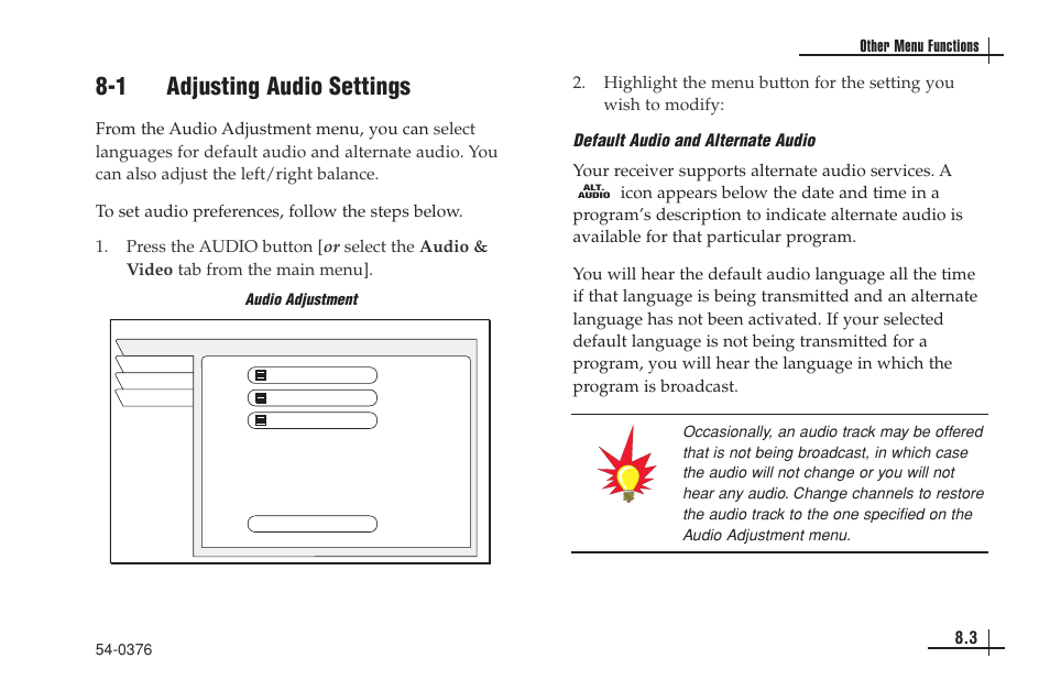 1 adjusting audio settings | KVH Industries antenna system User Manual | Page 64 / 127