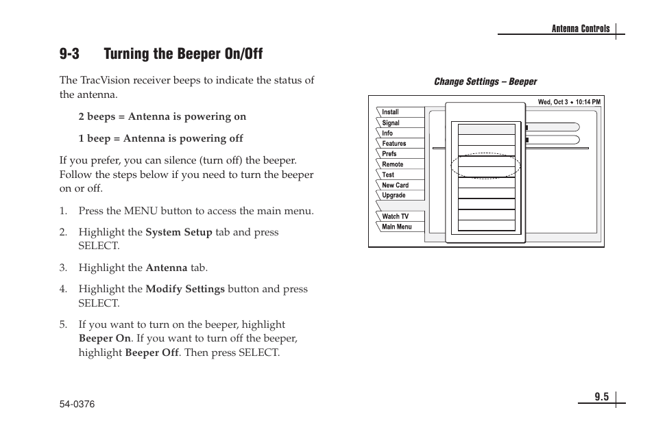3 turning the beeper on/off | KVH Industries antenna system User Manual | Page 77 / 127