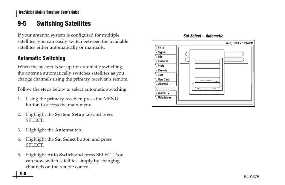 5 switching satellites, Automatic switching | KVH Industries antenna system User Manual | Page 80 / 127