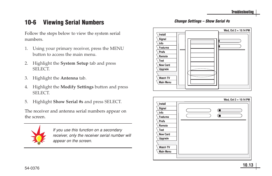 6 viewing serial numbers, 13 troubleshooting | KVH Industries antenna system User Manual | Page 94 / 127