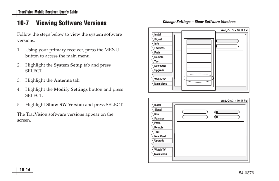 7 viewing software versions, 14 tracvision mobile receiver user’s guide | KVH Industries antenna system User Manual | Page 95 / 127