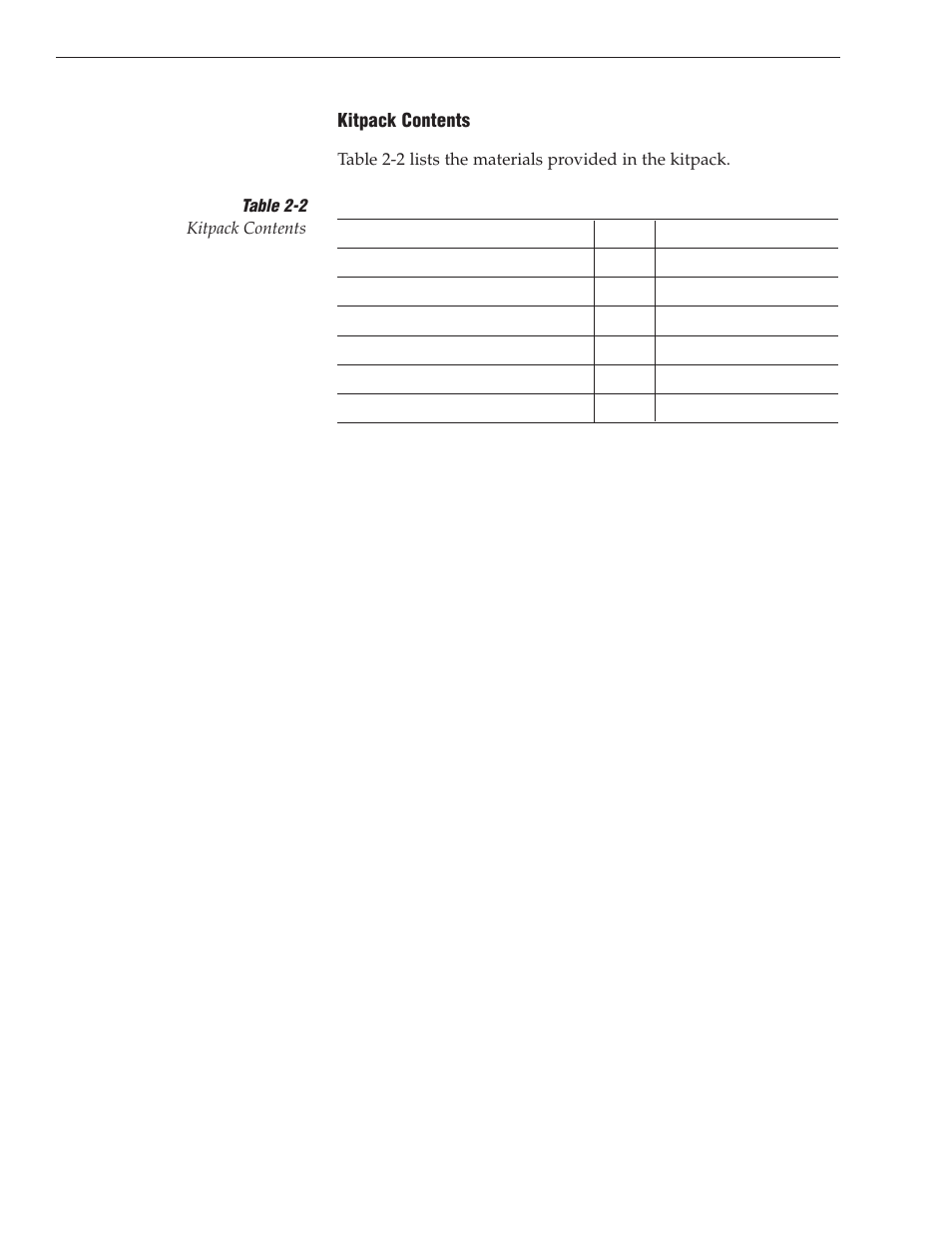 Kitpack contents, Table 2-2 kitpack contents | KVH Industries TracVision S3 User Manual | Page 13 / 77