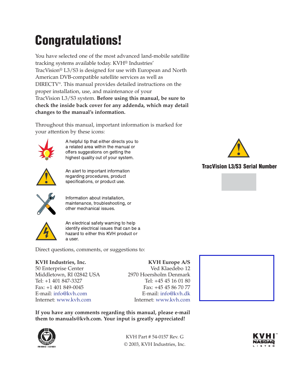 KVH Industries TracVision S3 User Manual | Page 2 / 77