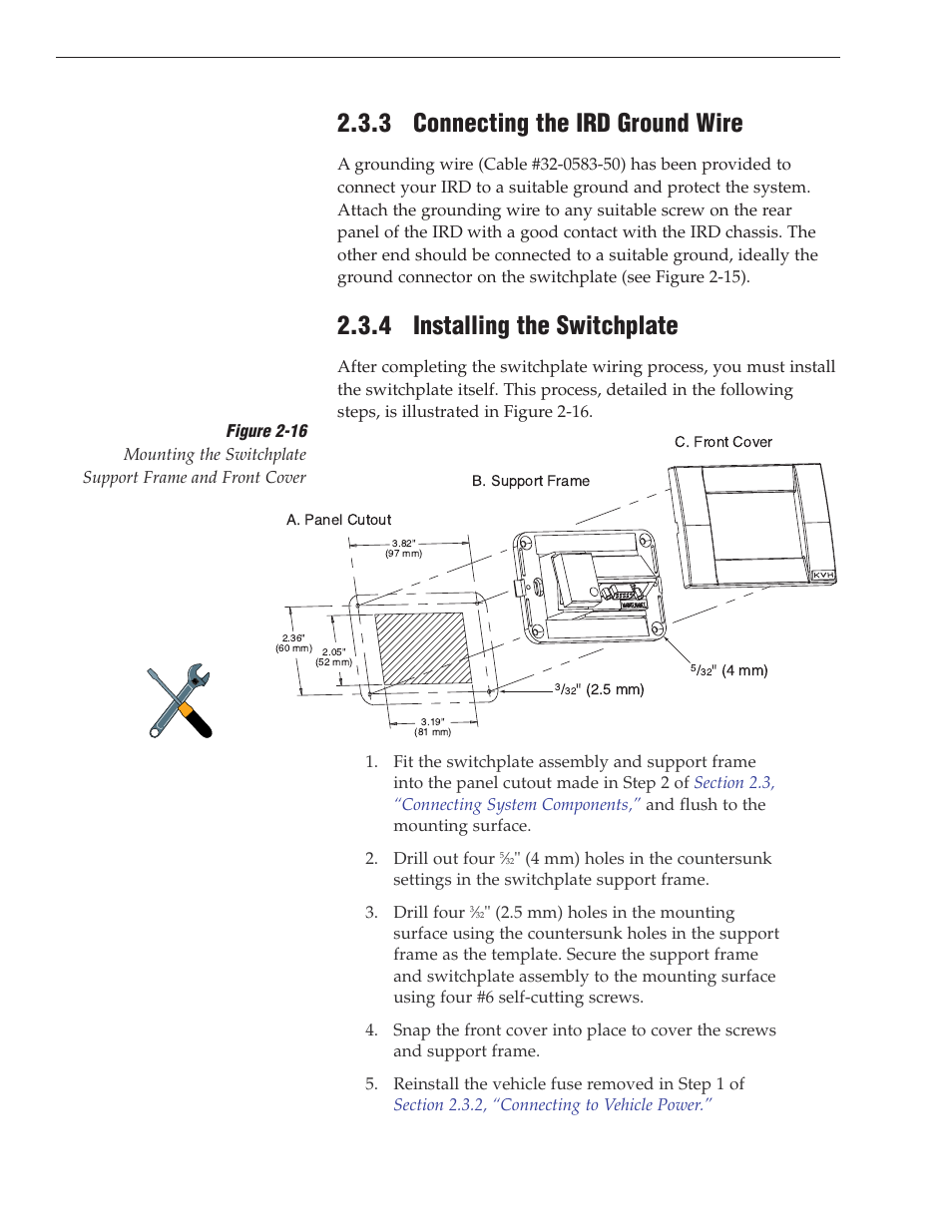 3 - connecting the ird ground wire, 4 - installing the switchplate, 3 connecting the ird ground wire | 4 installing the switchplate | KVH Industries TracVision S3 User Manual | Page 23 / 77