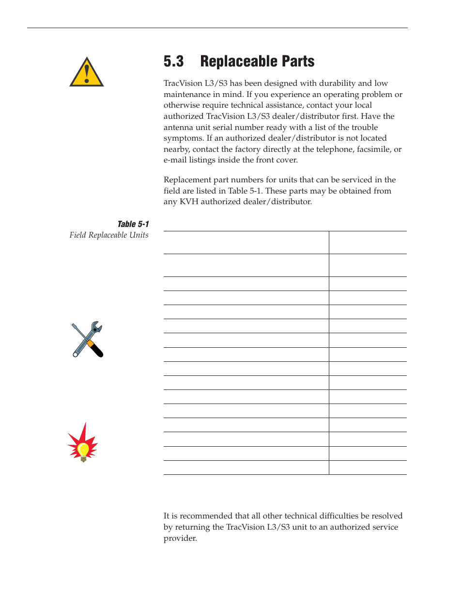 3 - replaceable parts, 3 replaceable parts | KVH Industries TracVision S3 User Manual | Page 52 / 77