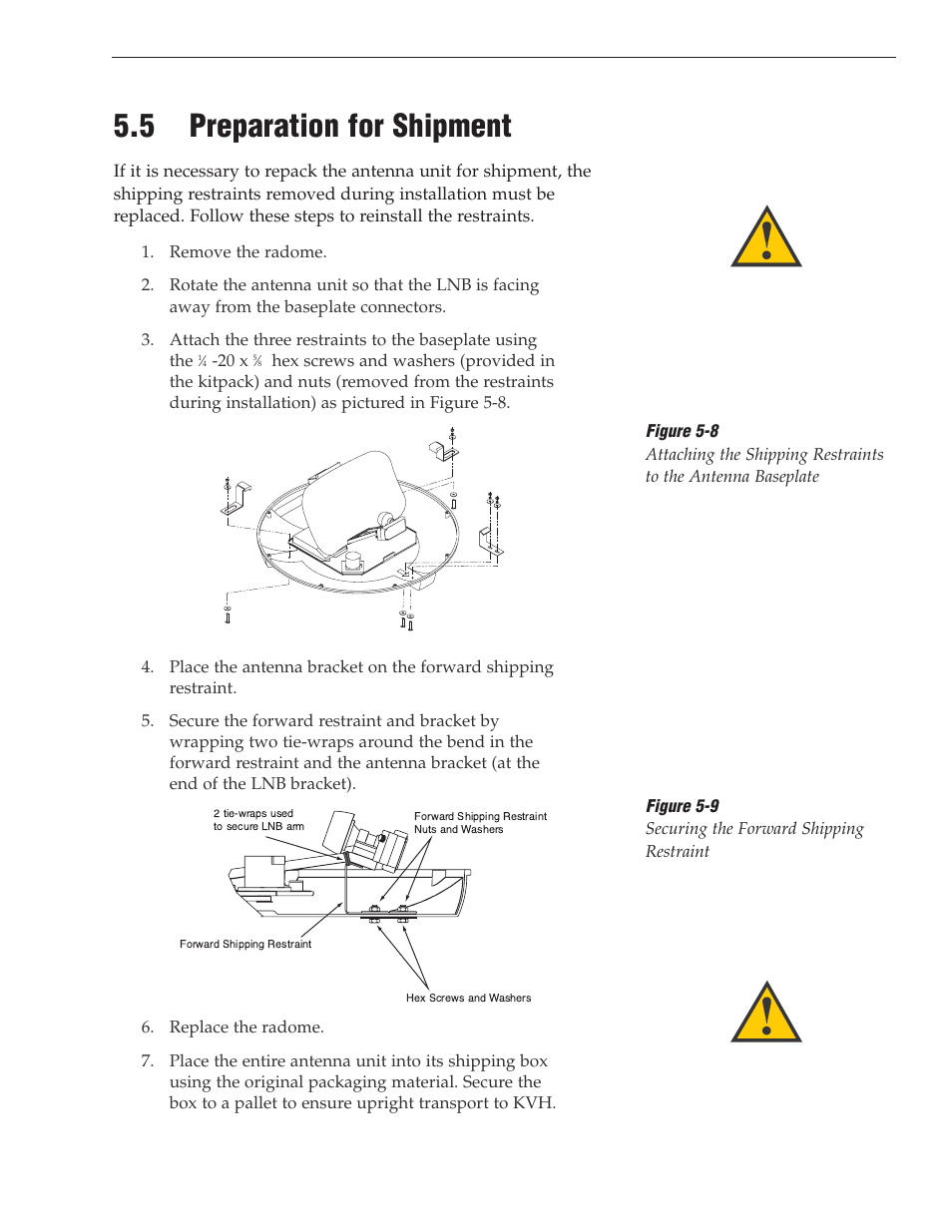 5 - preparation for shipment, 5 preparation for shipment | KVH Industries TracVision S3 User Manual | Page 59 / 77