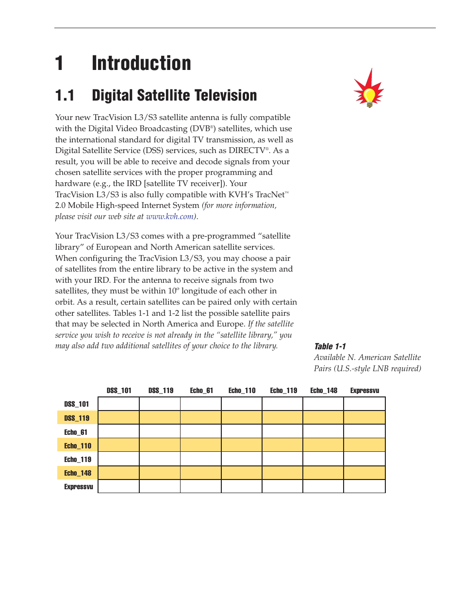 1 - introduction, 1 - digital satellite television, 1introduction | 1 digital satellite television | KVH Industries TracVision S3 User Manual | Page 7 / 77
