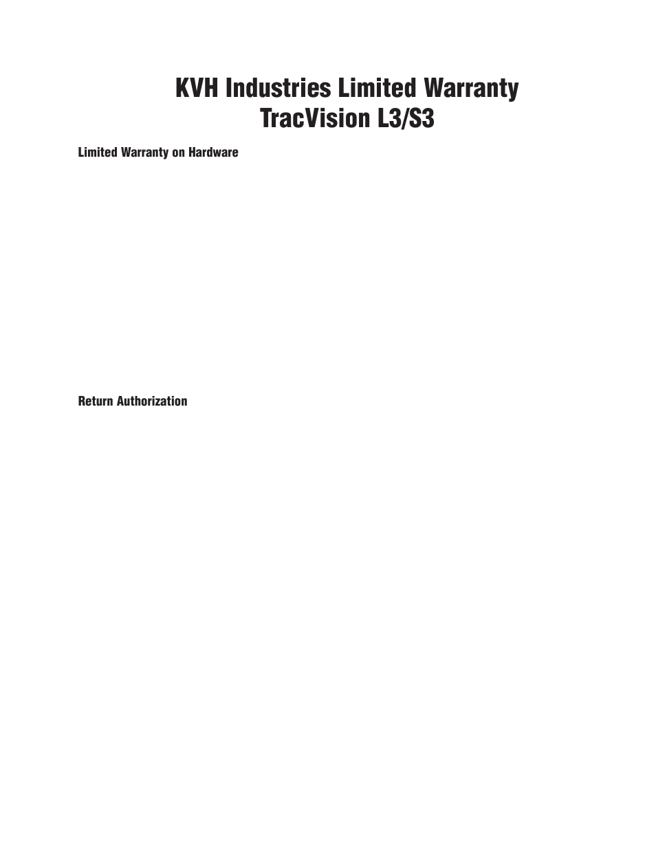Kvh industries limited warranty tracvision l3/s3 | KVH Industries TracVision S3 User Manual | Page 76 / 77