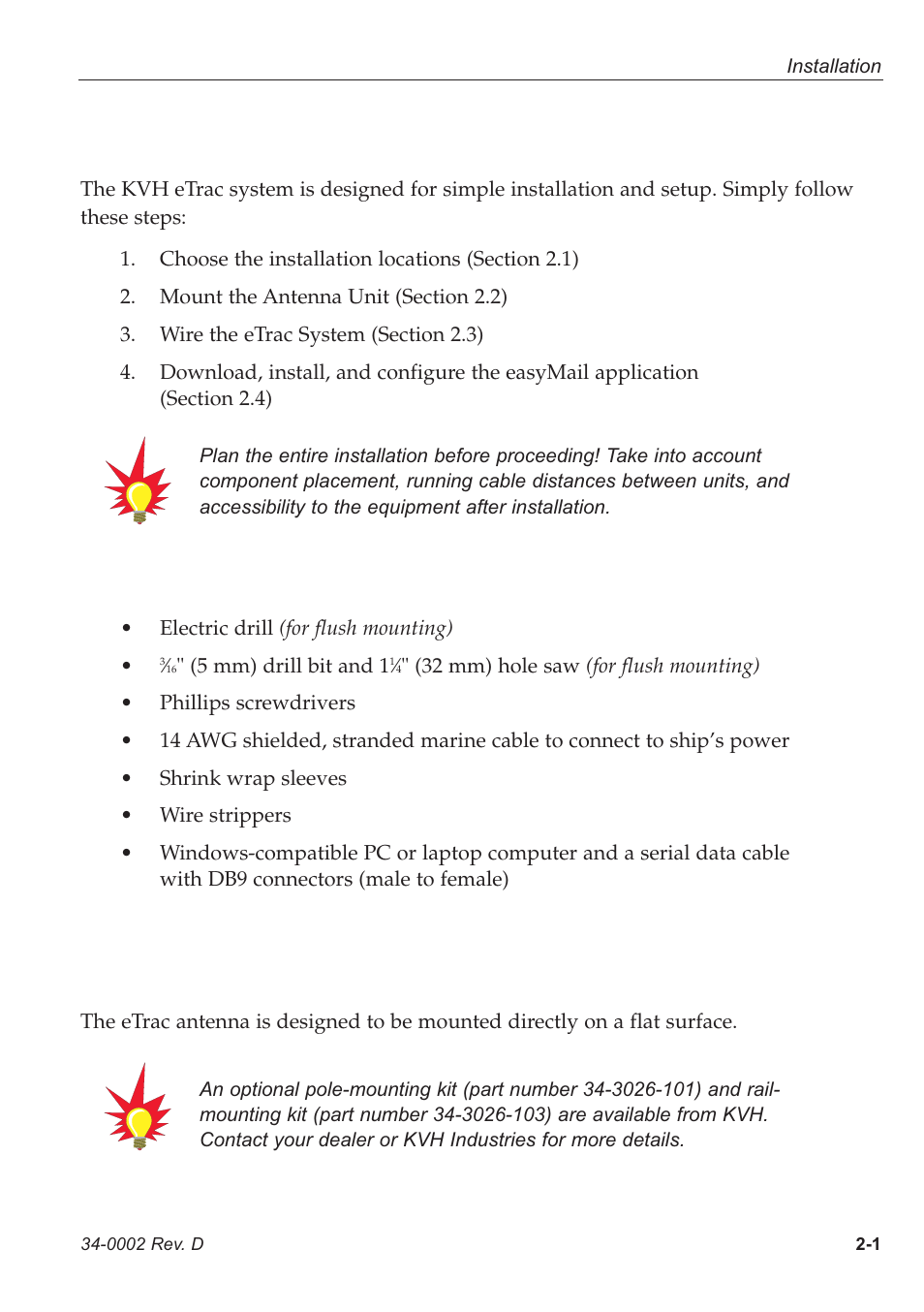 2 - installation, 1 - choosing the best location, 2installation | 1 choosing the best location | KVH Industries eTrac User Manual | Page 12 / 37