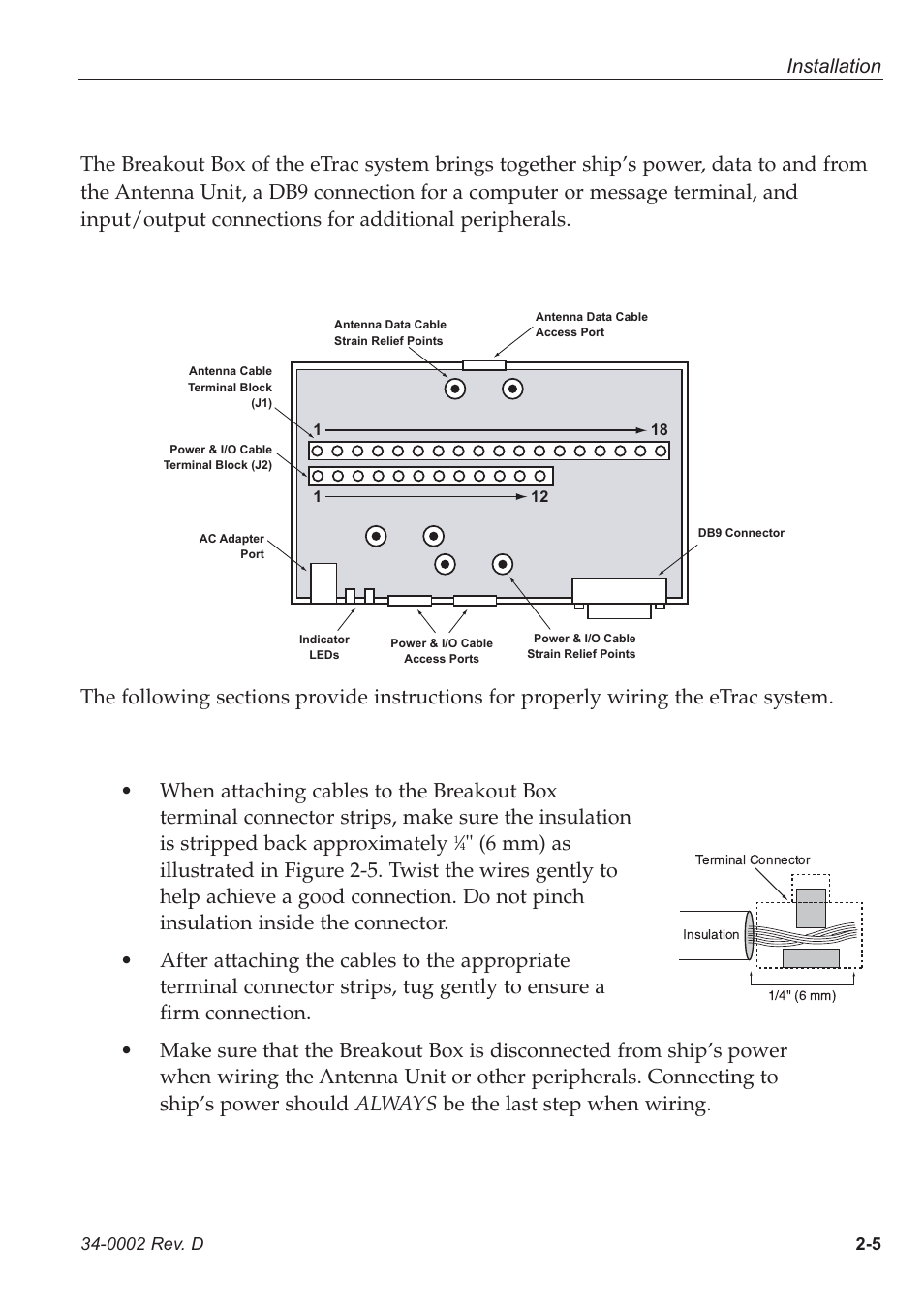 3 - wiring the etrac system, 3 wiring the etrac system, Tips for safe and successful wiring | Figure 2-5: proper wire to terminal connection | KVH Industries eTrac User Manual | Page 16 / 37