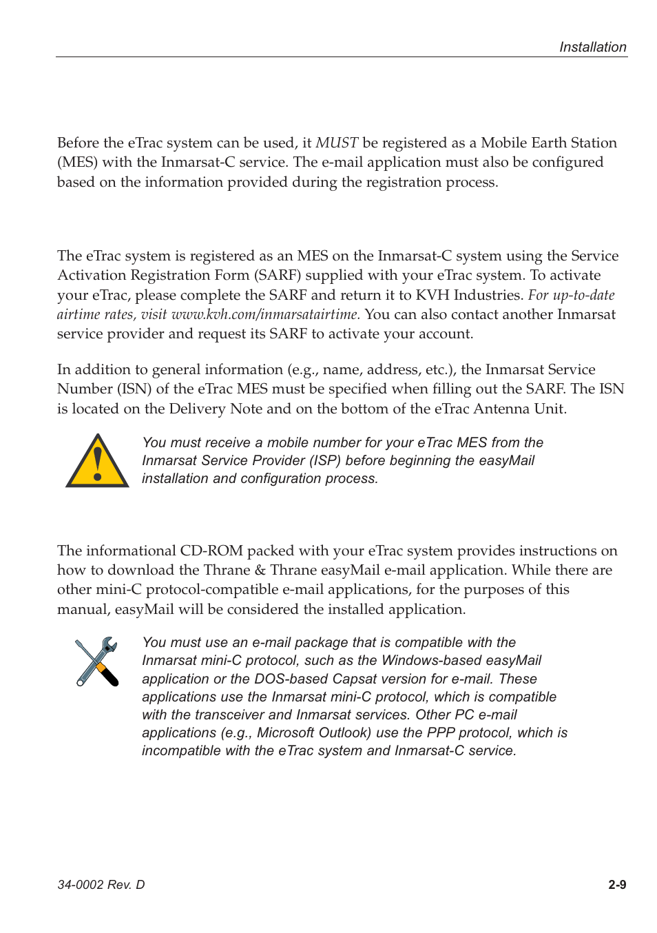 1 - registering etrac as an mes, 2 - installing the easymail application, 1 registering etrac as an mes | 2 installing the easymail application | KVH Industries eTrac User Manual | Page 20 / 37