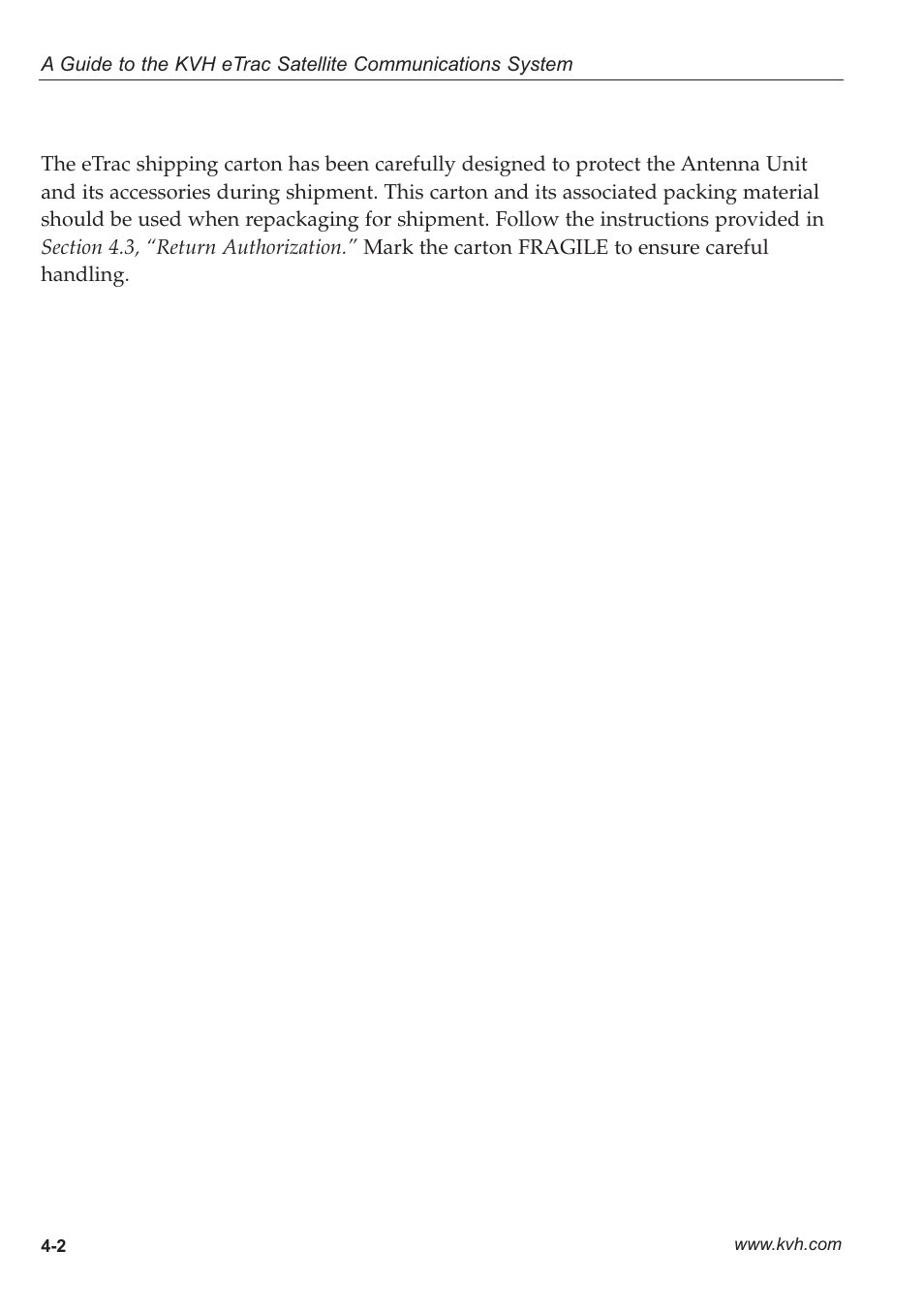 4 - repackaging for shipment, 4 repackaging for shipment | KVH Industries eTrac User Manual | Page 31 / 37