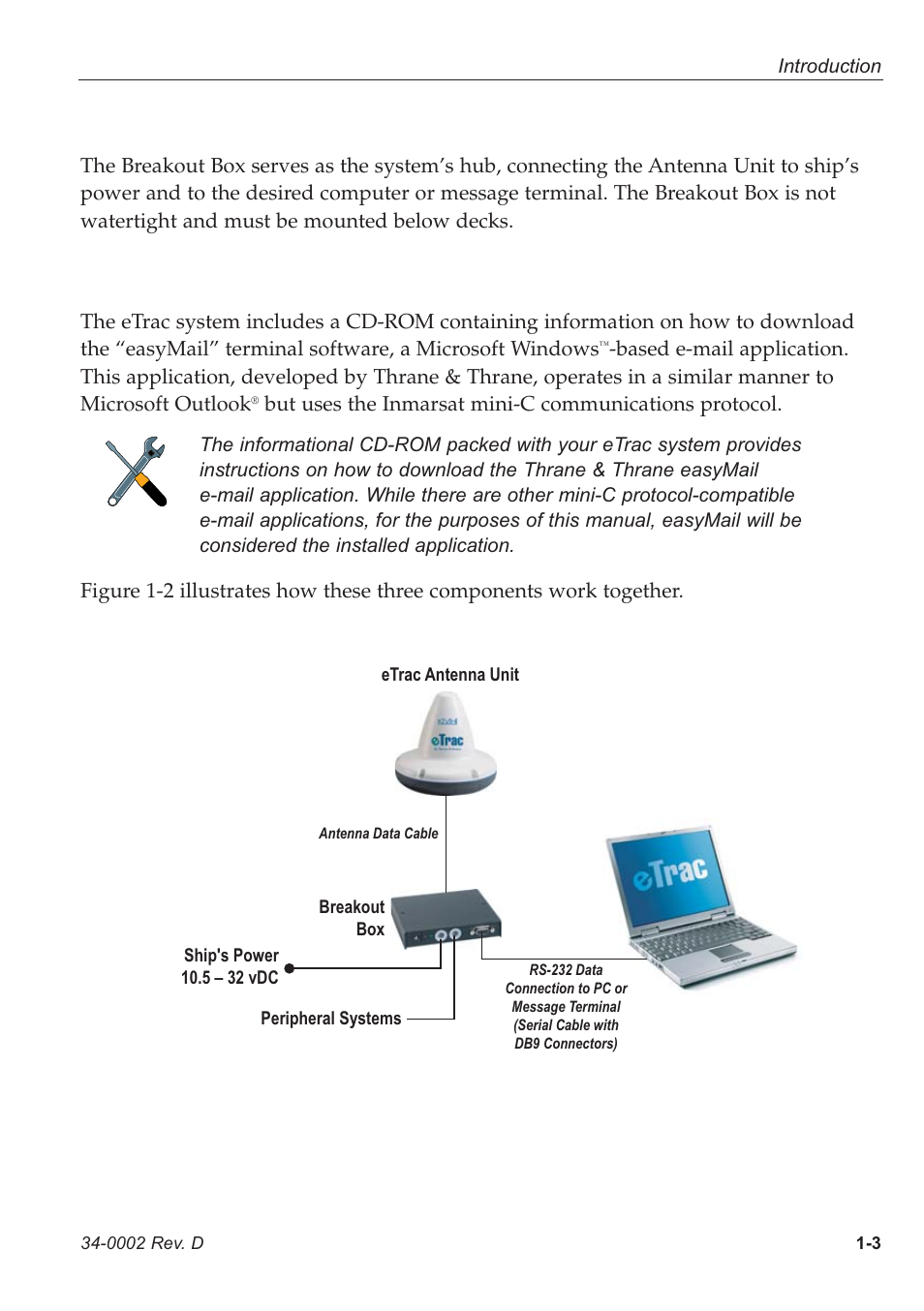 The etrac breakout box, The etrac e-mail application, Figure 1-2: typical etrac system configuration | KVH Industries eTrac User Manual | Page 9 / 37