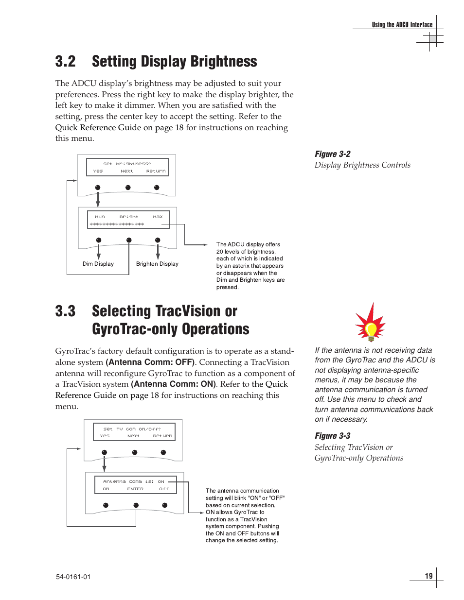 2 - setting display brightness, 2 setting display brightness, 3 selecting tracvision or gyrotrac-only operations | KVH Industries KVH TracVision TracVision G6 User Manual | Page 18 / 30