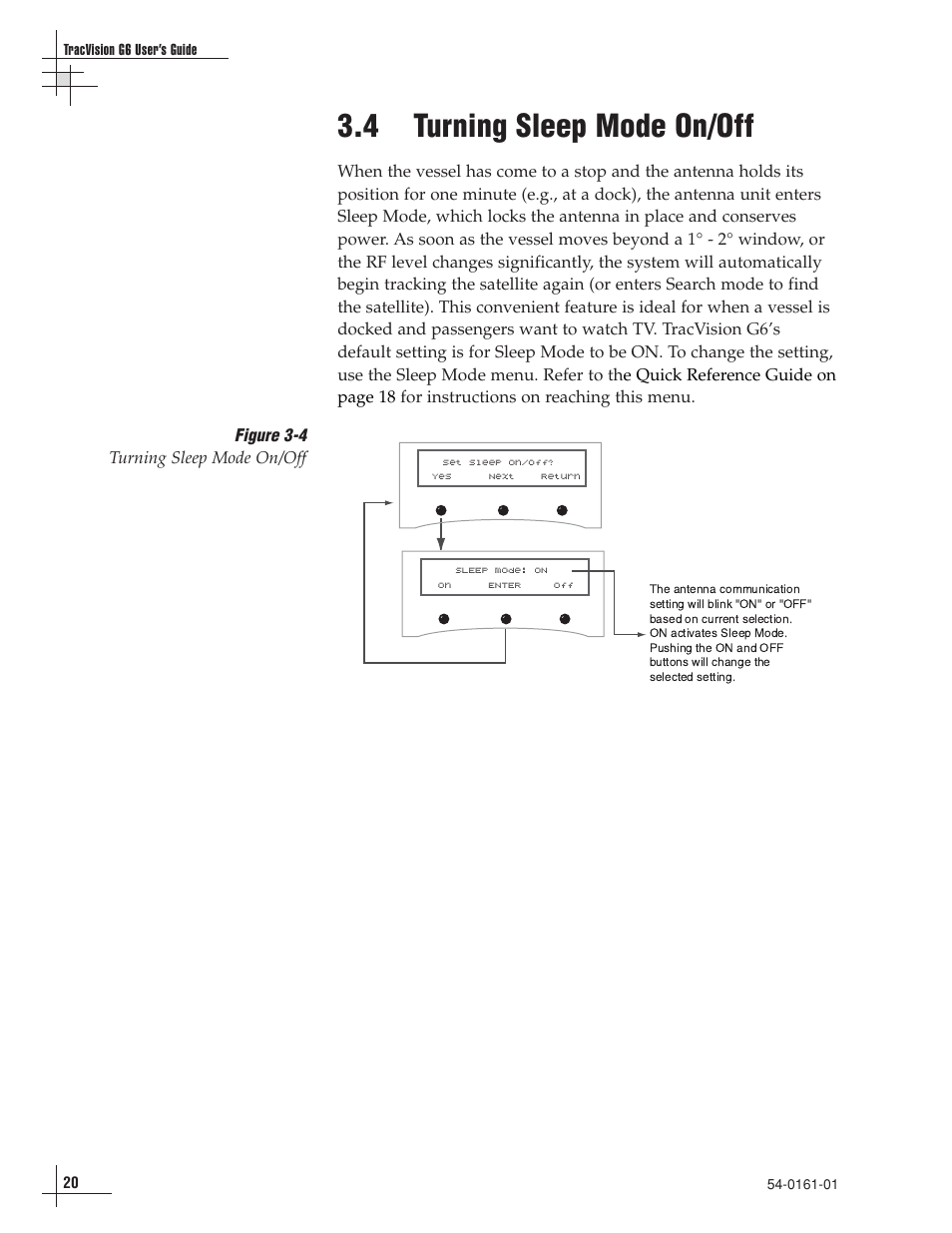 4 - turning sleep mode on/off, 4 turning sleep mode on/off | KVH Industries KVH TracVision TracVision G6 User Manual | Page 19 / 30