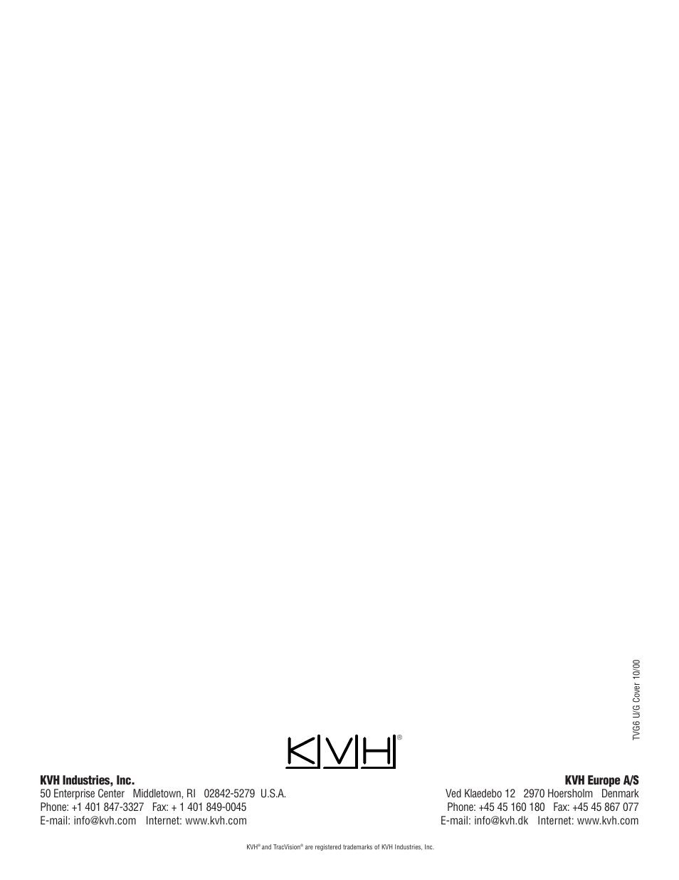 Kvh industries, inc, Kvh europe a/s | KVH Industries KVH TracVision TracVision G6 User Manual | Page 30 / 30