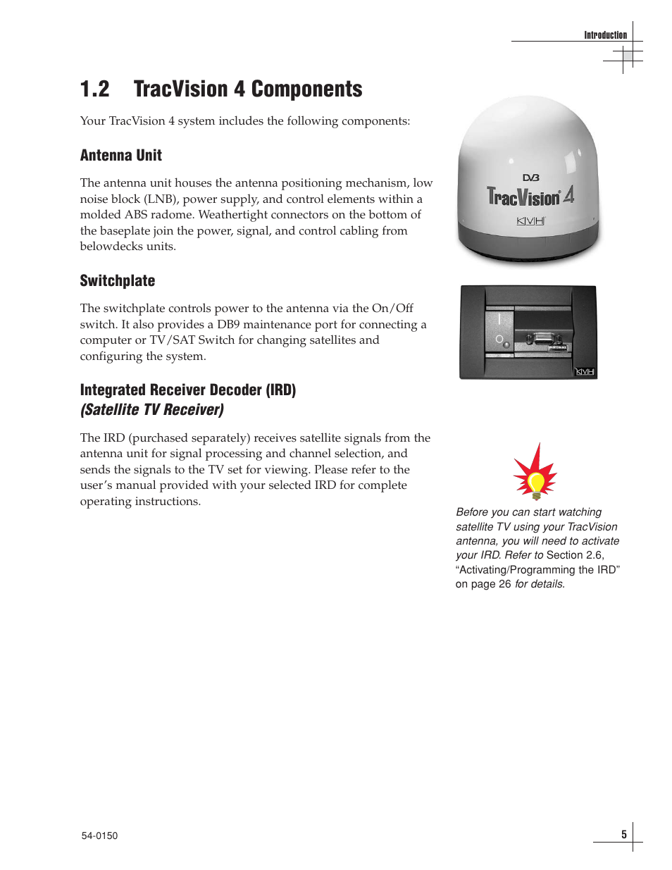 2 - tracvision 4 components, 2 tracvision 4 components | KVH Industries TracVision 4 User Manual | Page 10 / 88