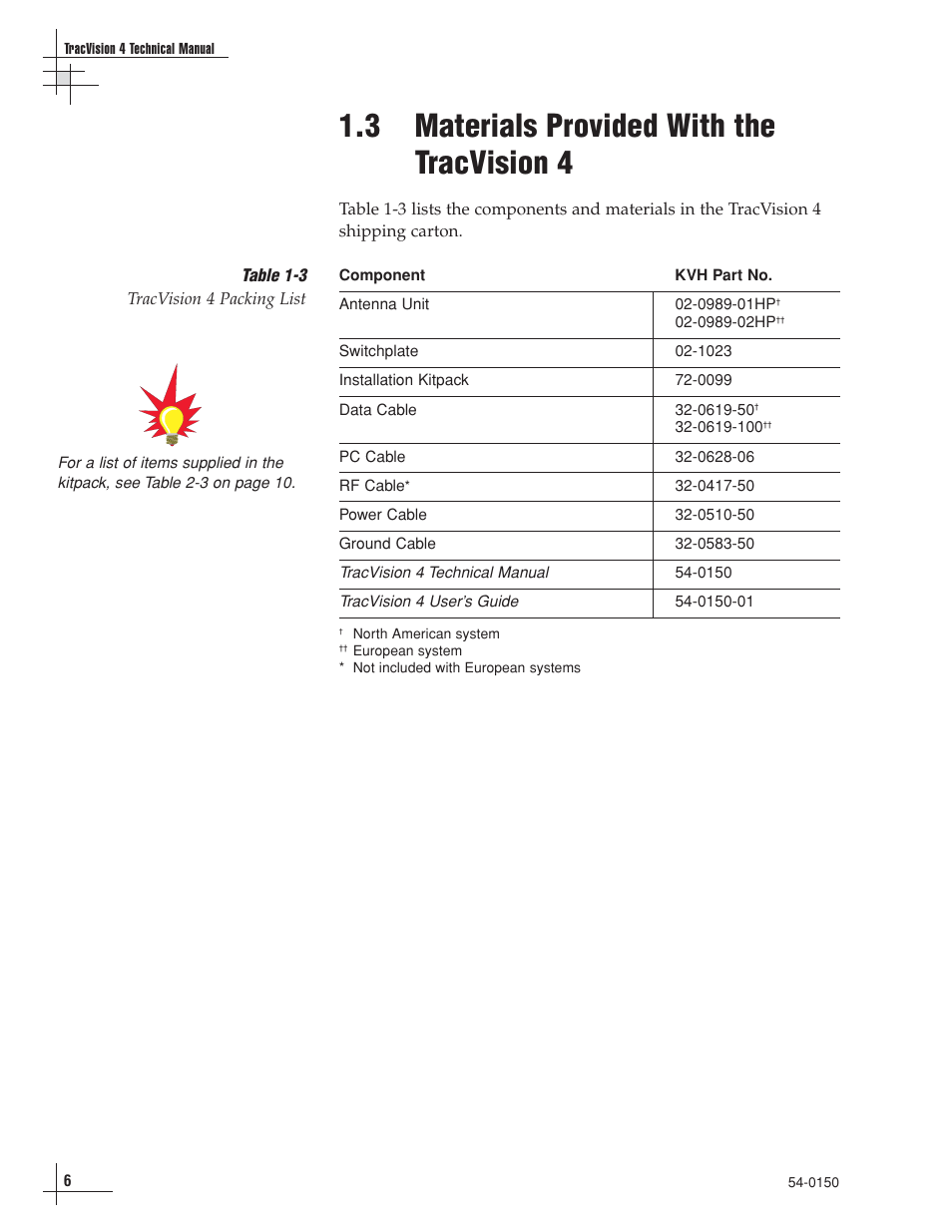 3 - materials provided with the tracvision 4, 3 materials provided with the tracvision 4 | KVH Industries TracVision 4 User Manual | Page 11 / 88