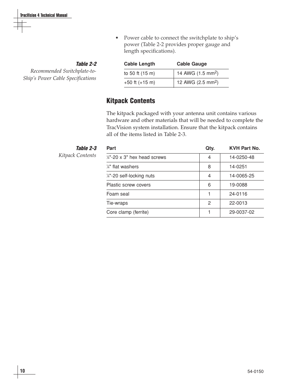 Kitpack contents | KVH Industries TracVision 4 User Manual | Page 14 / 88