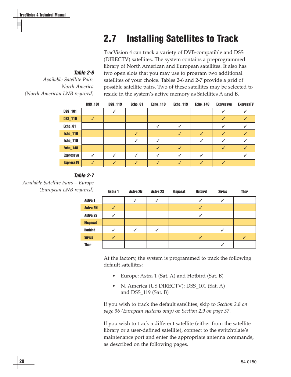 7 - installing satellites to track, 7 installing satellites to track | KVH Industries TracVision 4 User Manual | Page 32 / 88