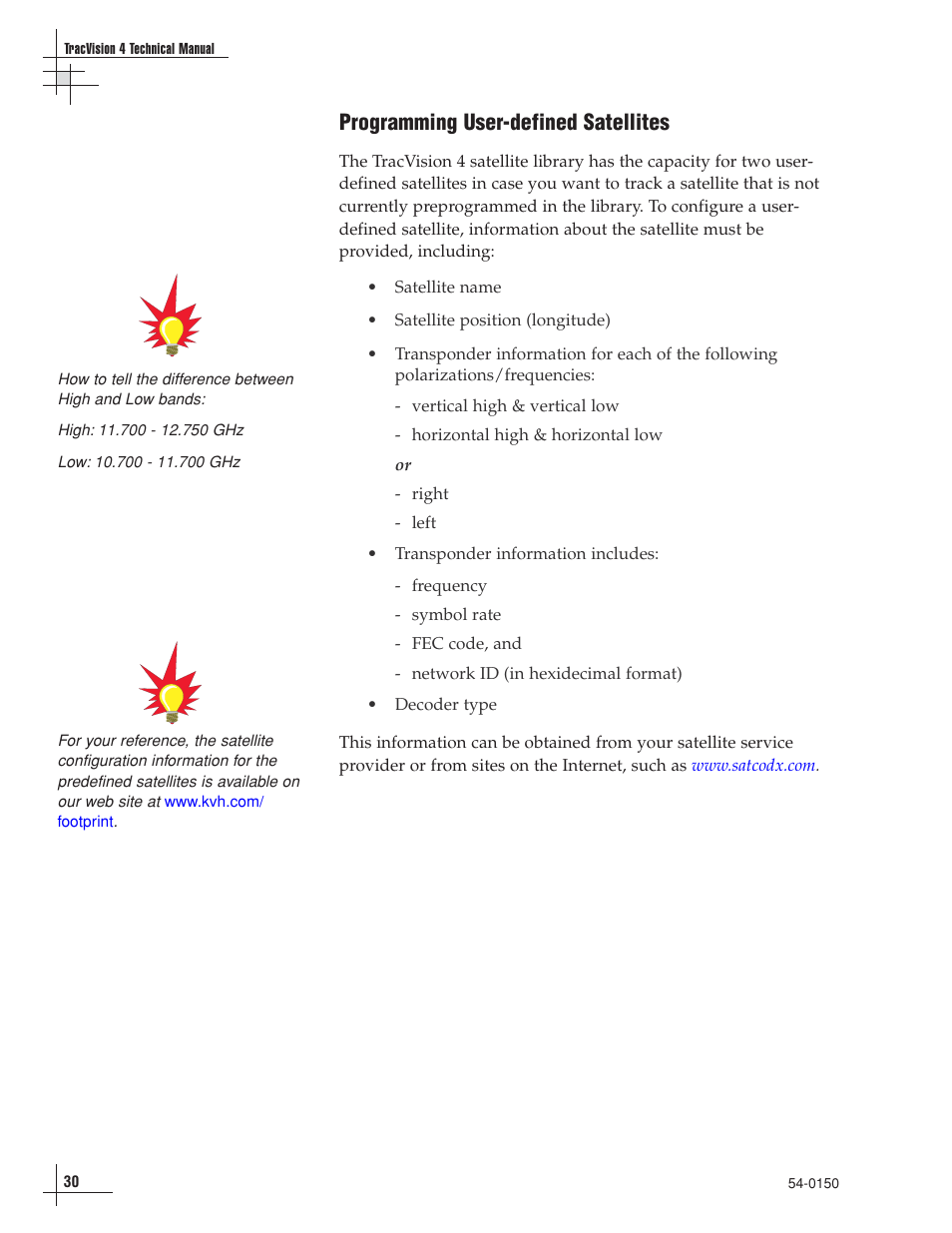 Programming user-defined satellites | KVH Industries TracVision 4 User Manual | Page 34 / 88