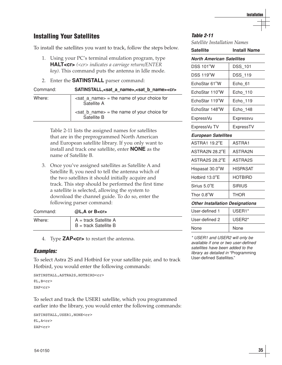 Installing your satellites, Examples | KVH Industries TracVision 4 User Manual | Page 39 / 88