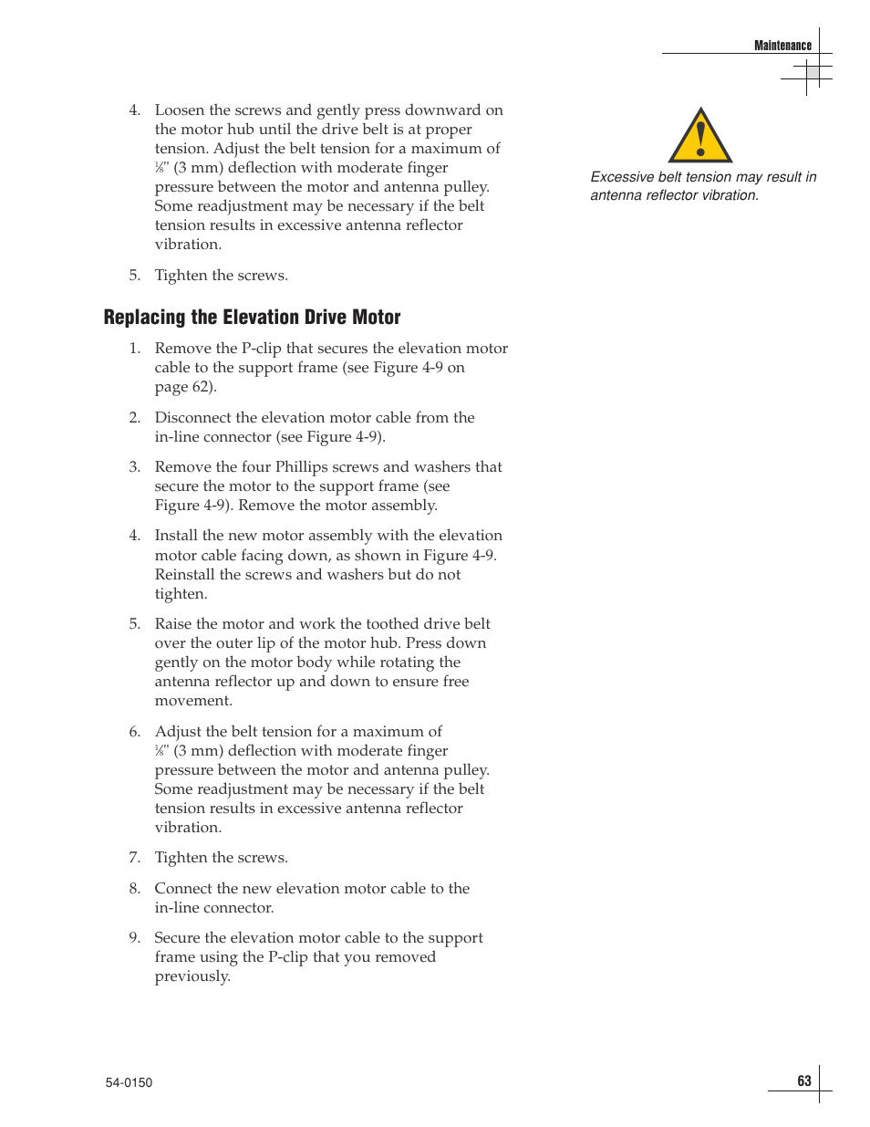 Replacing the elevation drive motor | KVH Industries TracVision 4 User Manual | Page 63 / 88