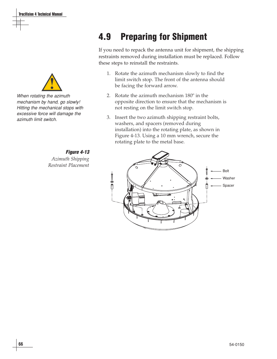 9 - preparing for shipment, 9 preparing for shipment | KVH Industries TracVision 4 User Manual | Page 66 / 88