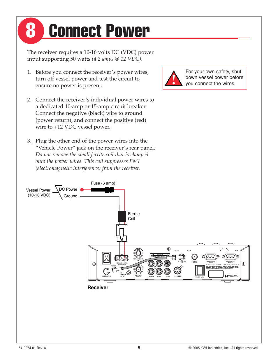 Step 8 - connect power, Connect power | KVH Industries TracVision M3 User Manual | Page 10 / 14