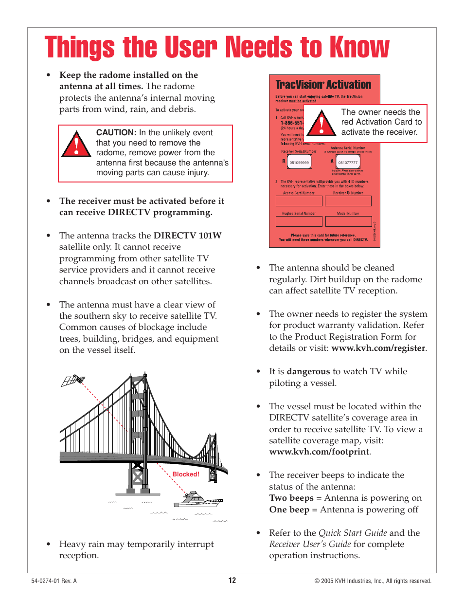 Things the user needs to know | KVH Industries TracVision M3 User Manual | Page 13 / 14
