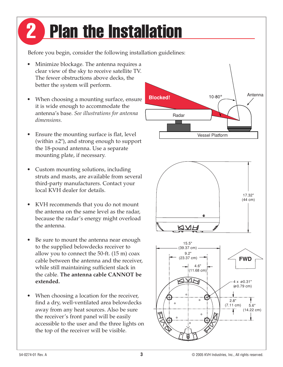 Step 2 - plan the installation, Plan the installation | KVH Industries TracVision M3 User Manual | Page 4 / 14