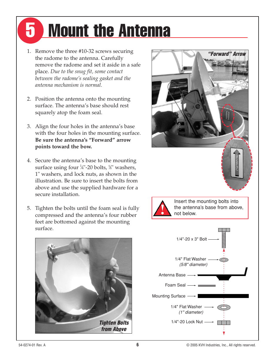 Step 5 - mount the antenna, Mount the antenna | KVH Industries TracVision M3 User Manual | Page 7 / 14