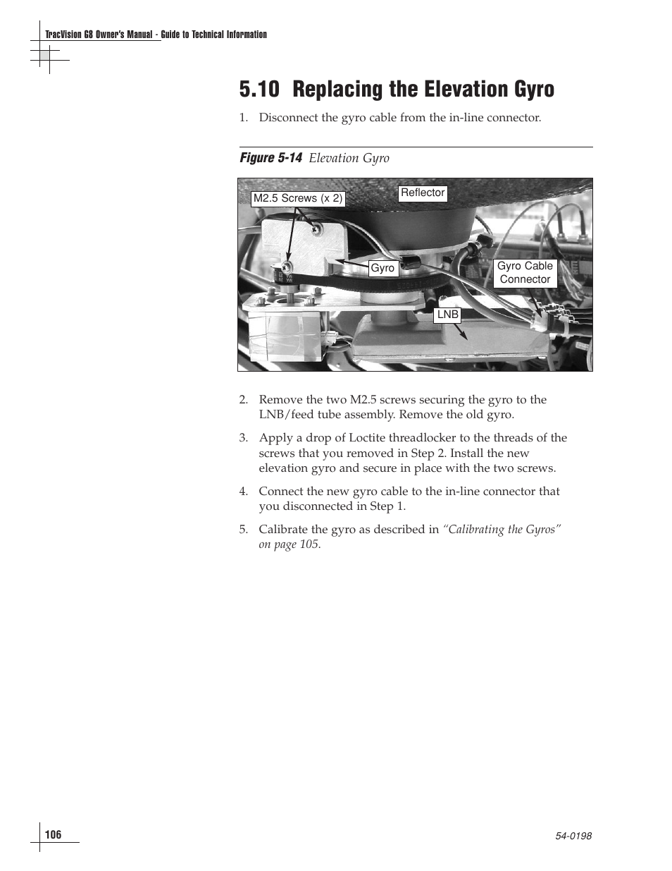10 - replacing the elevation gyro, 10 replacing the elevation gyro | KVH Industries TracVision G8 User Manual | Page 102 / 137
