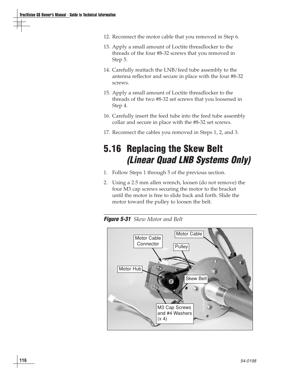 16 - replacing the skew belt | KVH Industries TracVision G8 User Manual | Page 112 / 137