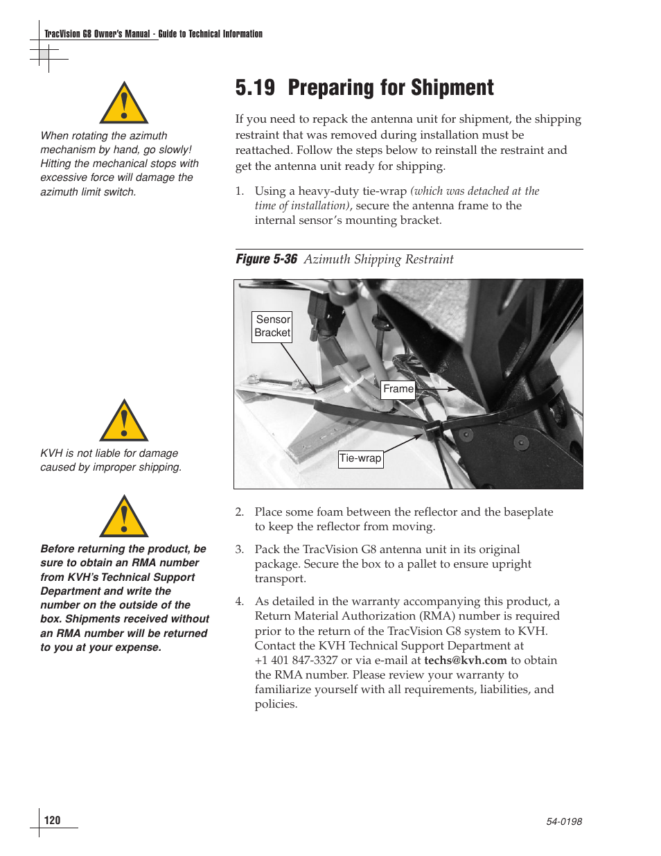 19 - preparing for shipment, 19 preparing for shipment | KVH Industries TracVision G8 User Manual | Page 116 / 137