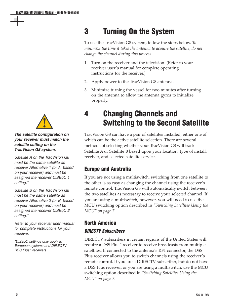 3 - turning on the system, 3turning on the system | KVH Industries TracVision G8 User Manual | Page 12 / 137