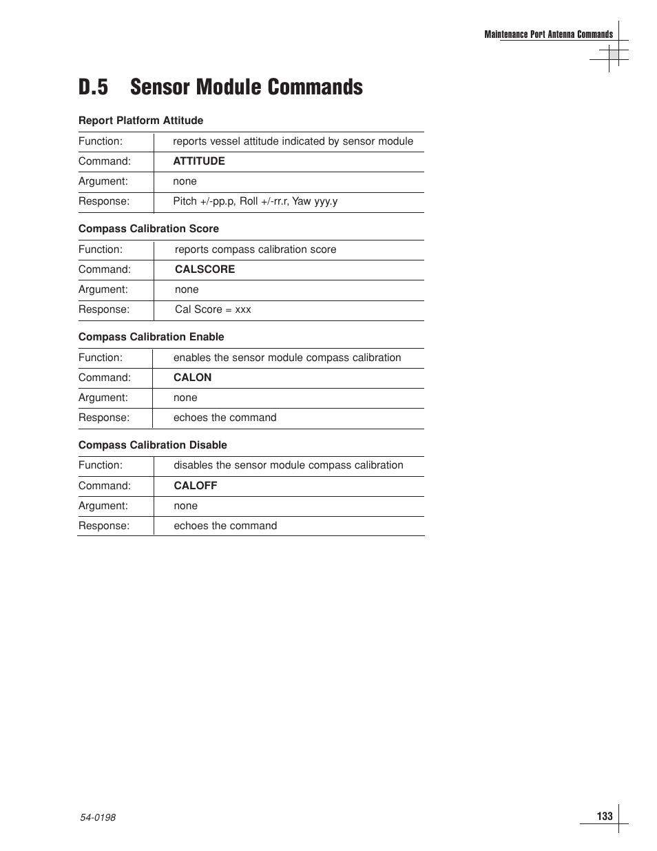 D.5 sensor module commands | KVH Industries TracVision G8 User Manual | Page 126 / 137