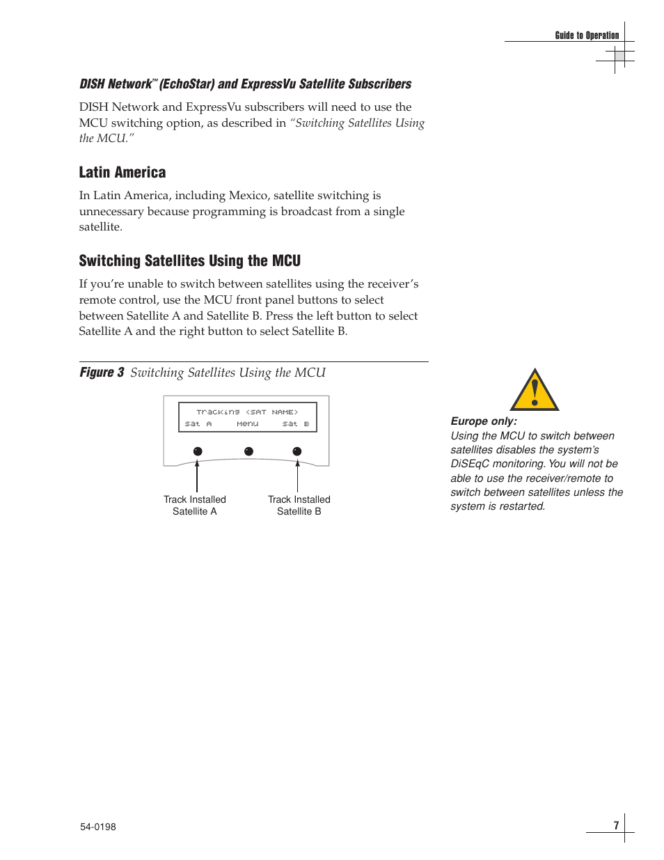 Latin america, Switching satellites using the mcu | KVH Industries TracVision G8 User Manual | Page 13 / 137
