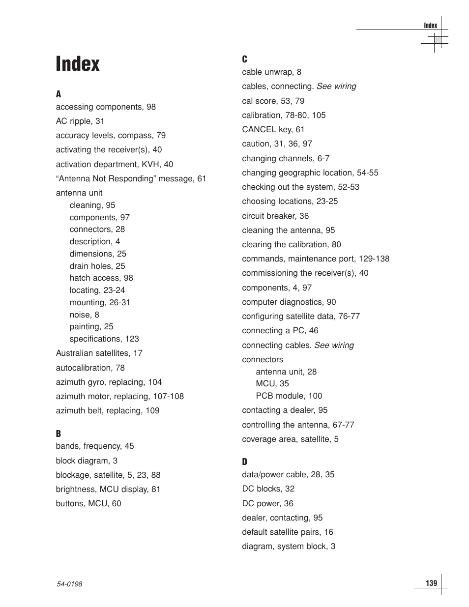 Index | KVH Industries TracVision G8 User Manual | Page 132 / 137