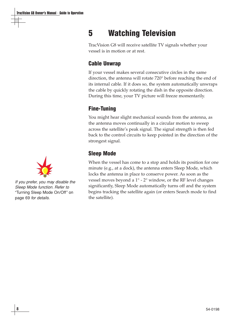 5 - watching television, 5watching television | KVH Industries TracVision G8 User Manual | Page 14 / 137